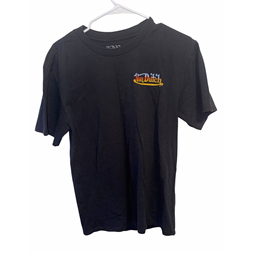 Von Dutch Men's Black Graphic Logo Double-Sided Crew Neck Cotton T-Shirt S